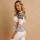 Naisten Neulepusero - Leopardiprintti - Rento Istuvuus - Raidallinen Vapaa - aika - EmiyoSuomi - Neulepusero Nainen
