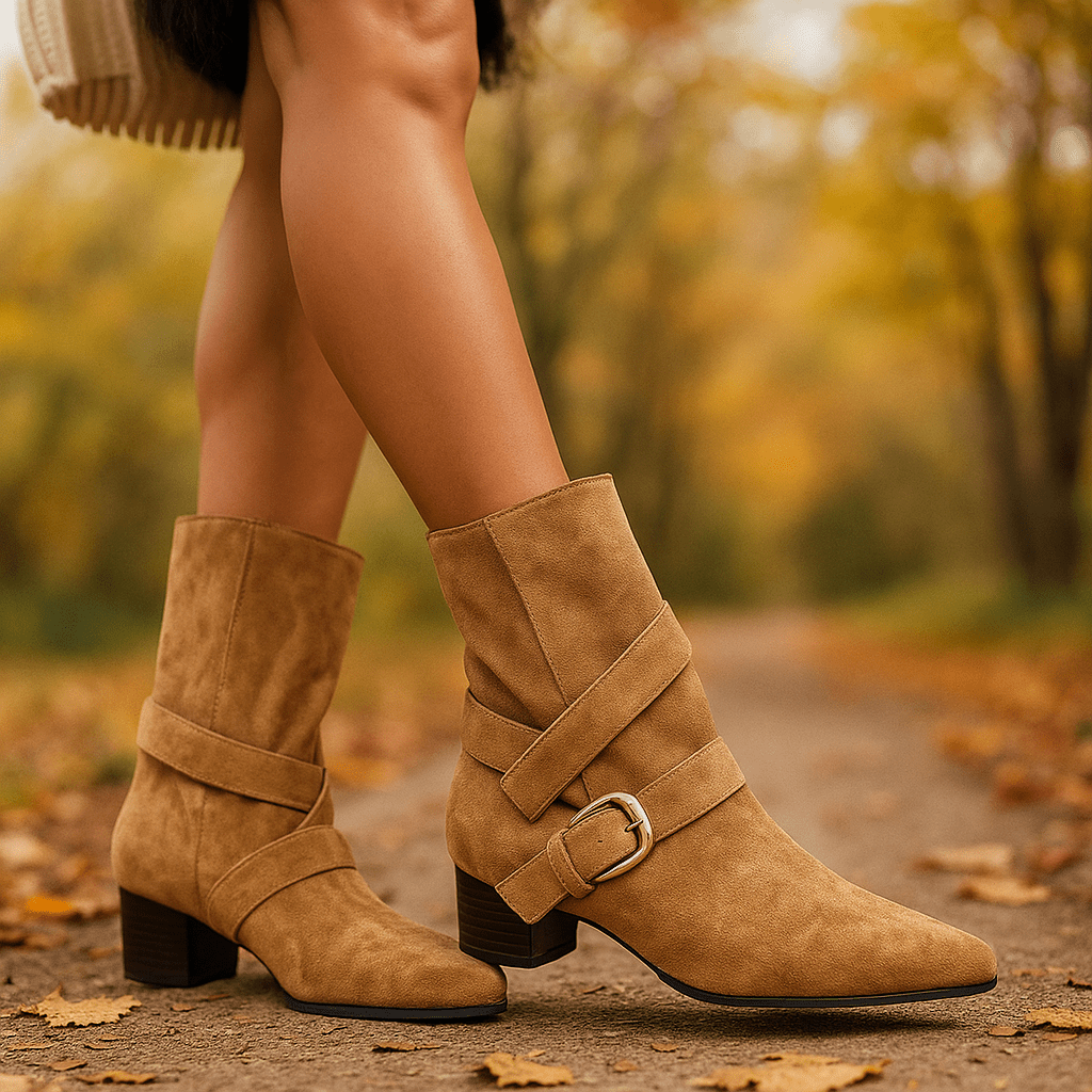 Naisten Nilkkurit - Nappa - Terävä Varvas - Solki Remmi - Matala Kanta - EmiyoSuomi - Saappaat Nainen