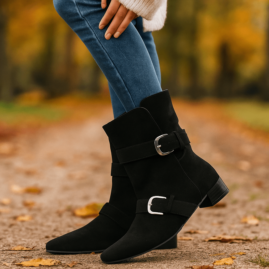 Naisten Nilkkurit - Nappa - Terävä Varvas - Solki Remmi - Matala Kanta - EmiyoSuomi - Saappaat Nainen