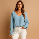 Naisten pehmeä neule - V - pääntie - Mukava ja tyylikäs - EmiyoSuomi - Neulepusero Nainen