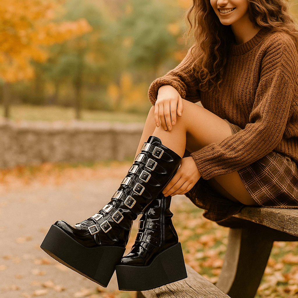 Naisten Plateau Saappaat - Säädettävät Hihnat - Kestävä Profiili - EmiyoSuomi - Saappaat Nainen