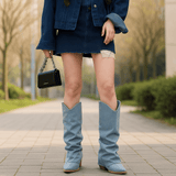 Naisten Polvenkorkuiset Denim Cowboy - saappaat - Tyylikkäät - Mukavat - Kestävät - EmiyoSuomi - Saappaat Nainen