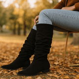 Naisten Polvipituiset Samettikengät - Terävä Nilkka - Slip - On - Litteat Pohjat - EmiyoSuomi - Saappaat Nainen