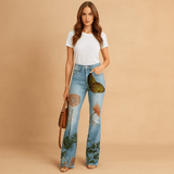 Naisten Rentot Kukka - taskut - Säännölliset Denim - farkut - Mukavuus & Tyyli - EmiyoSuomi - Farkut Naisten