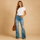 Naisten Rentot Kukka - taskut - Säännölliset Denim - farkut - Mukavuus & Tyyli - EmiyoSuomi - Farkut Naisten