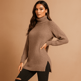 Naisten Turtle Ribbiknitted Neule - Koko - Halkaisu - EmiyoSuomi - Neulepusero Nainen