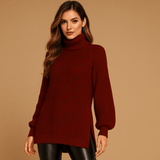 Naisten Turtle Ribbiknitted Neule - Koko - Halkaisu - EmiyoSuomi - Neulepusero Nainen