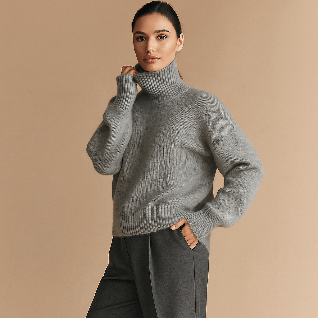 Naisten Tyylikäs Korkeakauluksinen Neule - Mukava - Ajaton - EmiyoSuomi - Neulepusero Nainen