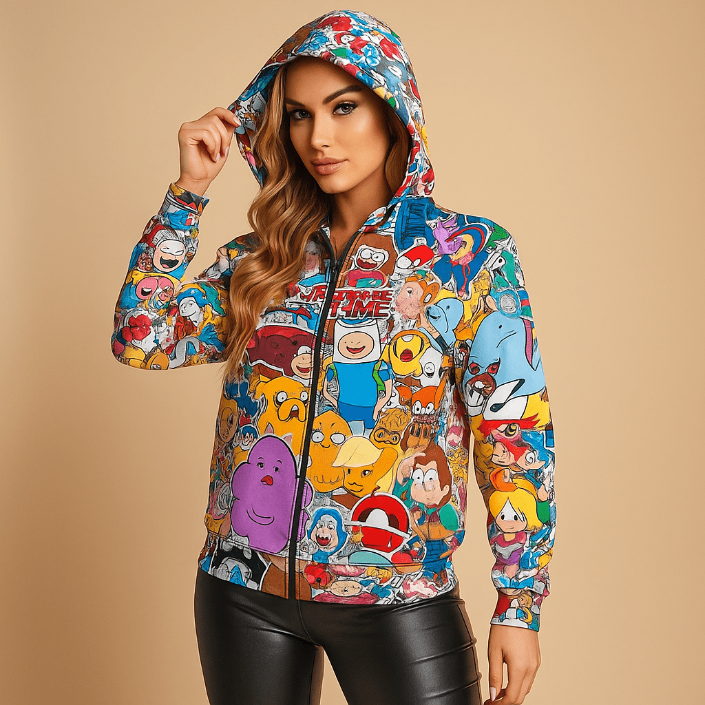 Naisten Värikkäät Hupparit - Uniikit Sarjakuvamotiivit - Laadukas Design - EmiyoSuomi - Neulepusero Nainen