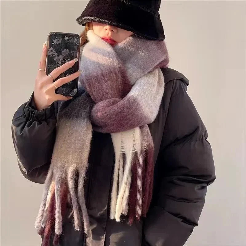 Naisten talvihuivi pörröinen puuvilla, 230 cm pitkä