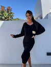 Naisten Pitkähiha V-pääntie Crop Top & Bodycon Midi Hame-Mekot-EmiyoSuomi