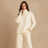 Neulepuserosetti - Korkeakauluksinen neule - Yhteensopivat housut - EmiyoSuomi - Neulepusero Nainen