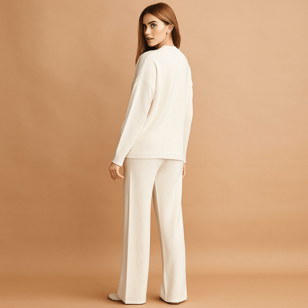 Neulepuserosetti - Korkeakauluksinen neule - Yhteensopivat housut - EmiyoSuomi - Neulepusero Nainen