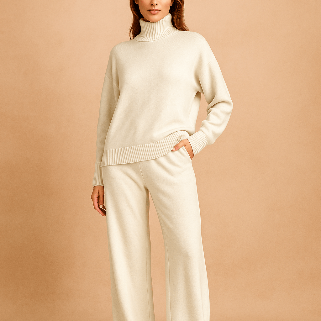 Neulepuserosetti - Korkeakauluksinen neule - Yhteensopivat housut - EmiyoSuomi - Neulepusero Nainen