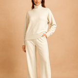 Neulepuserosetti - Korkeakauluksinen neule - Yhteensopivat housut - EmiyoSuomi - Neulepusero Nainen