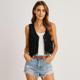 Optimistinen Liivi - Ripsut - Napin Yksityiskohta - Tyylikäs Mukavuus - EmiyoSuomi - Naisten liivi