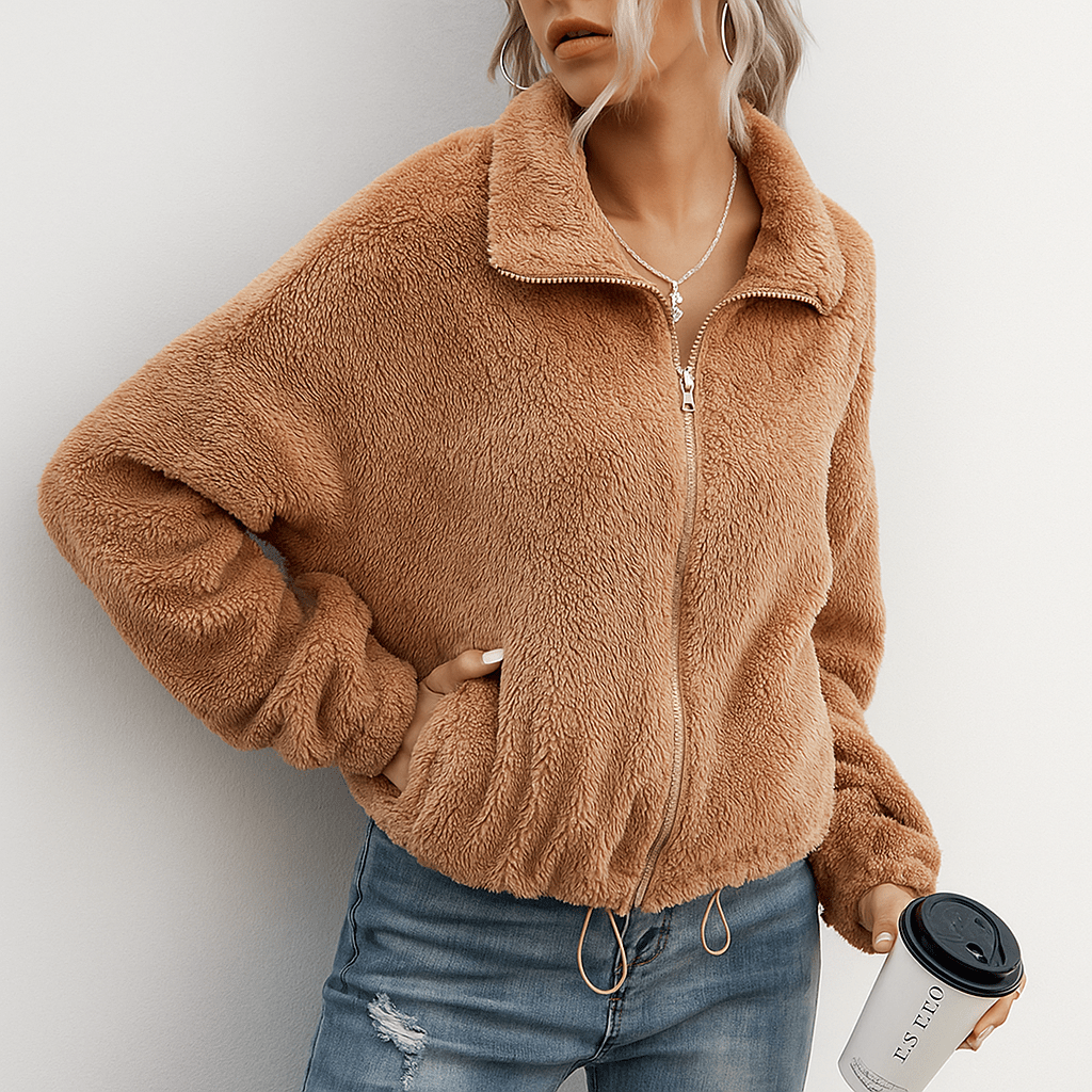 Pehmeä kauluksellinen takki - Vetoketju - Lämmin ja tyylikäs - EmiyoSuomi - Takki Nainen