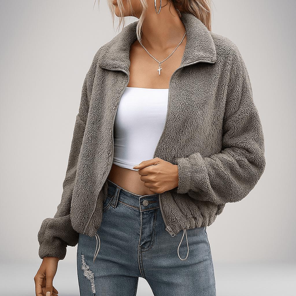 Pehmeä kauluksellinen takki - Vetoketju - Lämmin ja tyylikäs - EmiyoSuomi - Takki Nainen