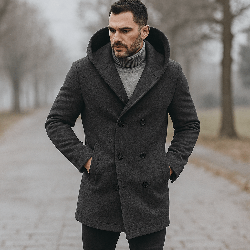 Pitkä huppu trench coat miehille - tyylikäs - vettä hylkivä - mukava - EmiyoSuomi - Takit - Miehet