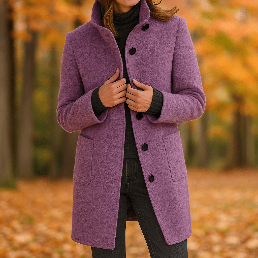 Pitkähihainen rento takki - pystykaulus - mukavuutta ja tyyliä - EmiyoSuomi - Takki Nainen