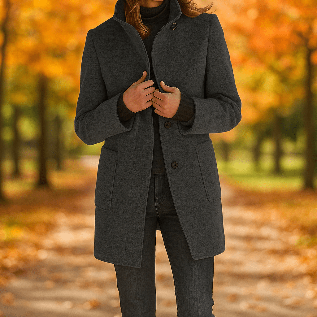 Pitkähihainen rento takki - pystykaulus - mukavuutta ja tyyliä - EmiyoSuomi - Takki Nainen