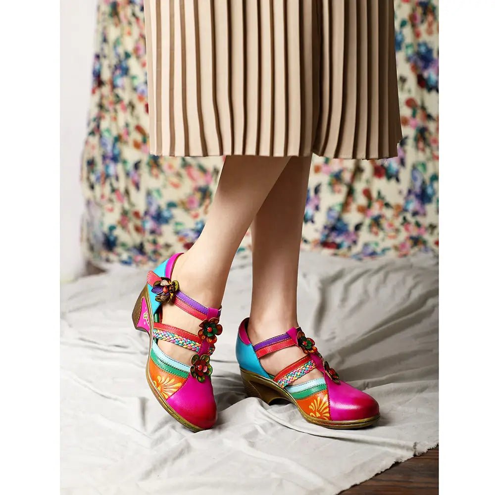 Retro värikkäät nahkasandaalit - EmiyoSuomi - kengät