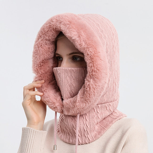 Unisex neulottu balaclava-huppari - tekoturkisvuorella - lämmin