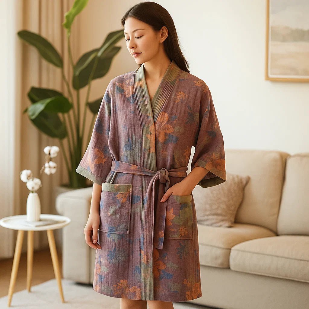 Rosewood Charm – Ylellinen Puuvillainen Kylpytakki Ajattomalla Eleganssilla - EmiyoSuomi - Kylpytakit