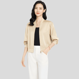 Satin Lentojakku Naisille – Rentomalli – Vetoketju – Vuoden ympäri tyyli - EmiyoSuomi - Bomberjacket - Nainen