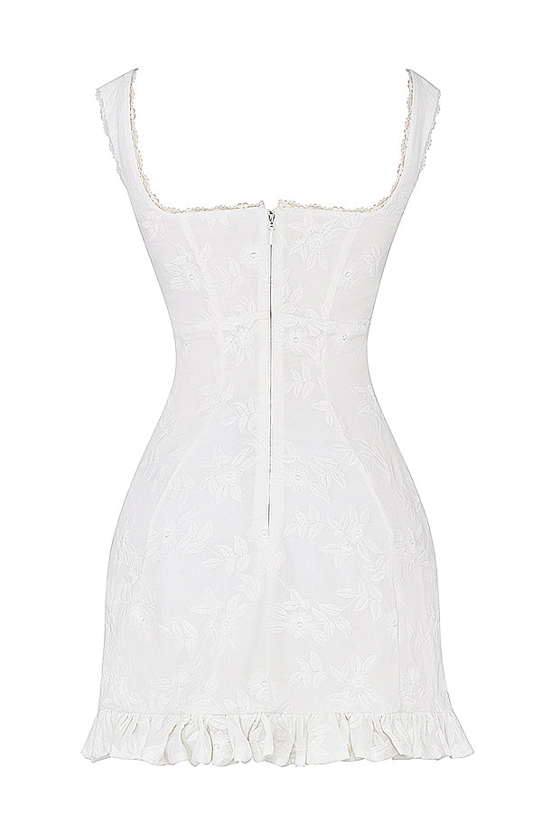 Valkoinen broderad miniklänning - Elegant - Sommar-Mekot-EmiyoSuomi