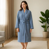 SereneLuxe – Puuvillainen Waffle - kylpytakki Elegantilla V - muotoisella Kaula - aukolla - EmiyoSuomi - Kylpytakit