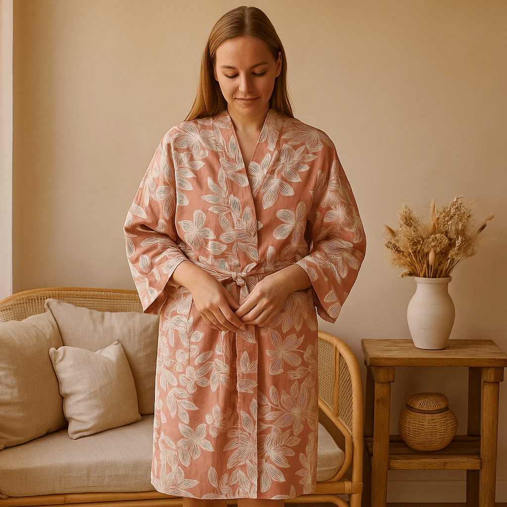 SereniLoom – Pehmeä ja Hengittävä Kimono Kylpytakki Luksuspuuvillasta Rentouttaviin Hetkiin - EmiyoSuomi - Kylpytakit