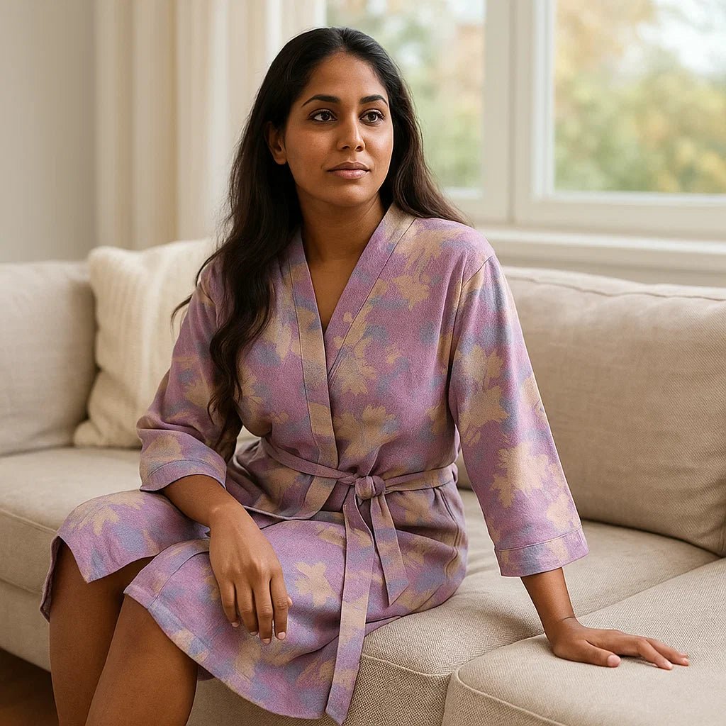 SereniLoom – Tyylikäs Kimono Hengittävästä Puuvillasta Äärimmäiseen Rentoutumiseen - EmiyoSuomi - Kylpytakit