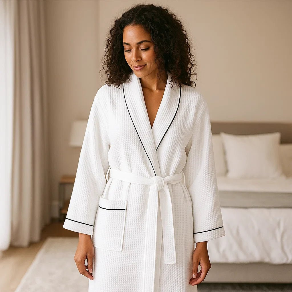 SereniLuxe – Waffle - kangasta valmistettu huppu ylellisellä mukavuudella - EmiyoSuomi - Kylpytakit