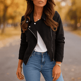 Sohva Naisten Nahkatakki - Vetoketju & Napit - Tyylikäs Mukavuus - EmiyoSuomi - Takki Nainen