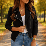 Sohva Naisten Nahkatakki - Vetoketju & Napit - Tyylikäs Mukavuus - EmiyoSuomi - Takki Nainen