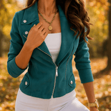 Sohva Naisten Nahkatakki - Vetoketju & Napit - Tyylikäs Mukavuus - EmiyoSuomi - Takki Nainen