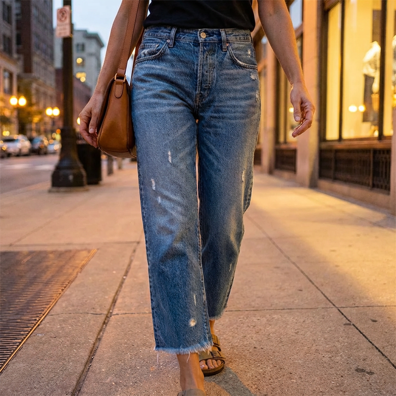 Naisten cropped farkut joustava denim nilkkapituus