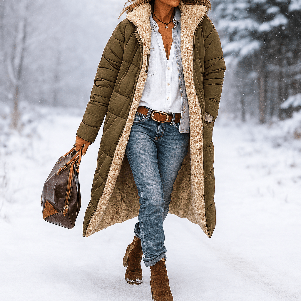 Stilla Käännettävä Pitkä Pufferitakki - Lämmin Hupparitakki - Tyylikäs & Toiminnallinen - EmiyoSuomi - Takki Nainen