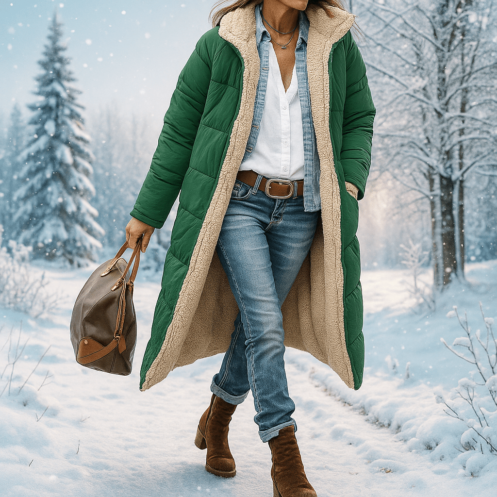 Stilla Käännettävä Pitkä Pufferitakki - Lämmin Hupparitakki - Tyylikäs & Toiminnallinen - EmiyoSuomi - Takki Nainen