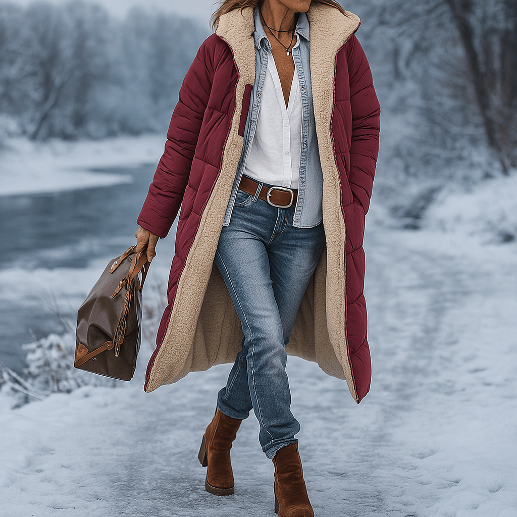 Stilla Käännettävä Pitkä Pufferitakki - Lämmin Hupparitakki - Tyylikäs & Toiminnallinen - EmiyoSuomi - Takki Nainen