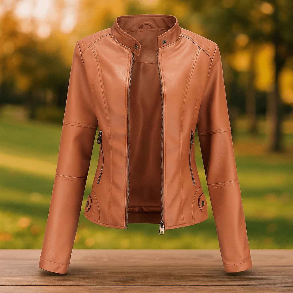 Stilla Naisen Nahkatakki - Elegantti Suunnittelu - Mao Kaulus - Mukavuus - EmiyoSuomi - Takki Nainen