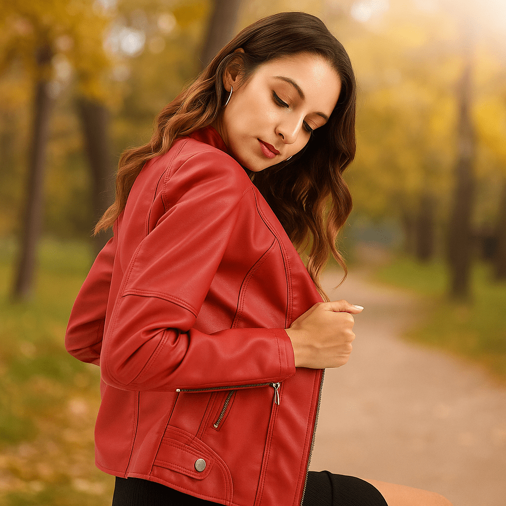 Stilla Naisen Nahkatakki - Elegantti Suunnittelu - Mao Kaulus - Mukavuus - EmiyoSuomi - Takki Nainen