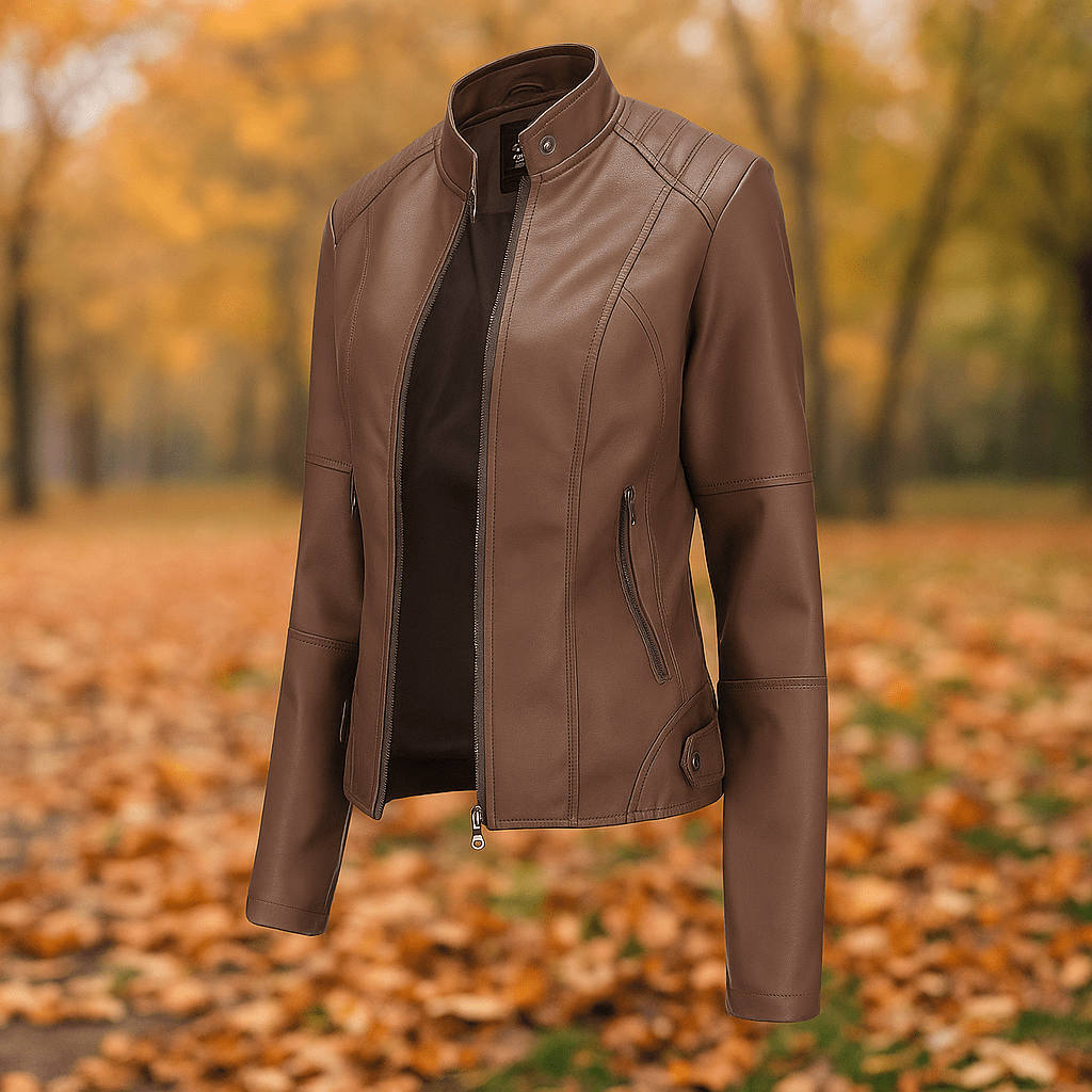 Stilla Naisen Nahkatakki - Elegantti Suunnittelu - Mao Kaulus - Mukavuus - EmiyoSuomi - Takki Nainen