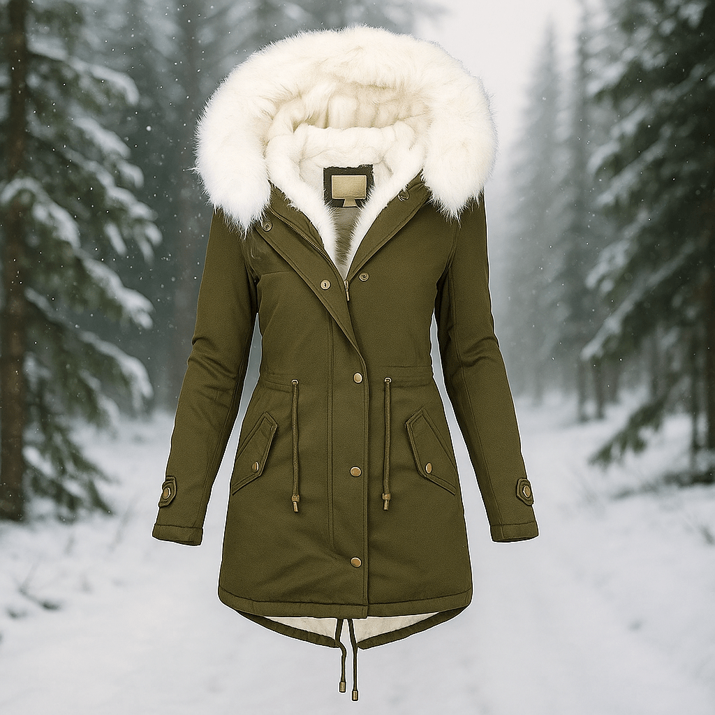 Stilla Tyylikäs Talvitakki - Huppu - Napit - Lämmin & Tyylikäs - EmiyoSuomi - Takki Nainen