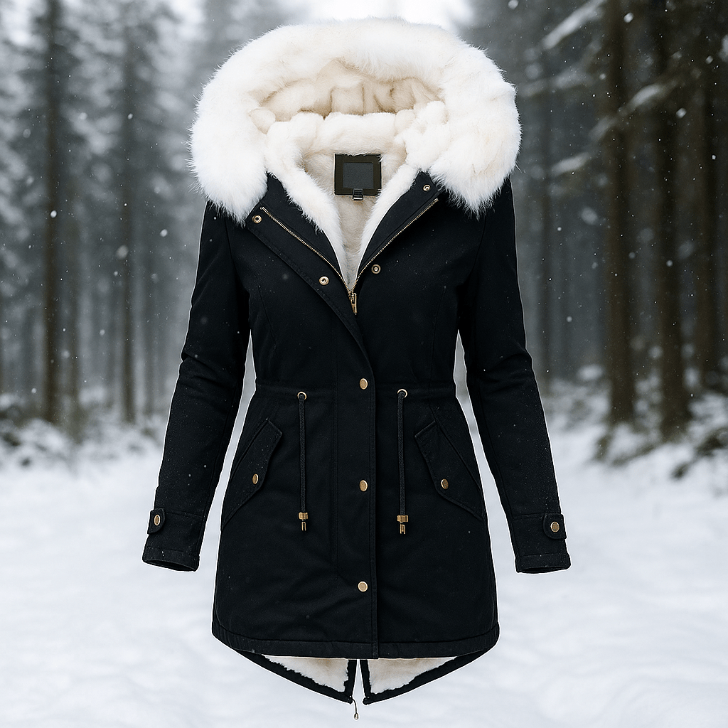 Stilla Tyylikäs Talvitakki - Huppu - Napit - Lämmin & Tyylikäs - EmiyoSuomi - Takki Nainen