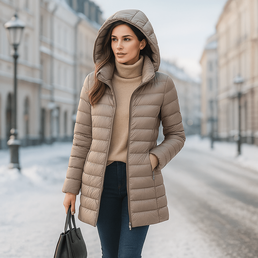 Stilla Untuvatakki - Ultrakevyt Naisille Siirtymäkauden Takki Huoodilla - EmiyoSuomi - Takki Nainen