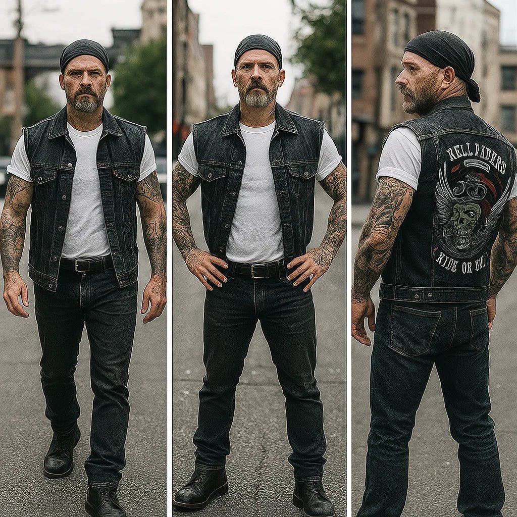 Miesten Moottoripolkupyörä Liivi | Denimillä, Ilman Hihojen | Musta