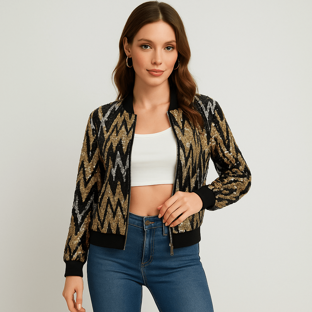 Thea Bombertakki - Paljetit - Uniikki Tyyli - Mukavuus - EmiyoSuomi - Bomberjacket - Nainen