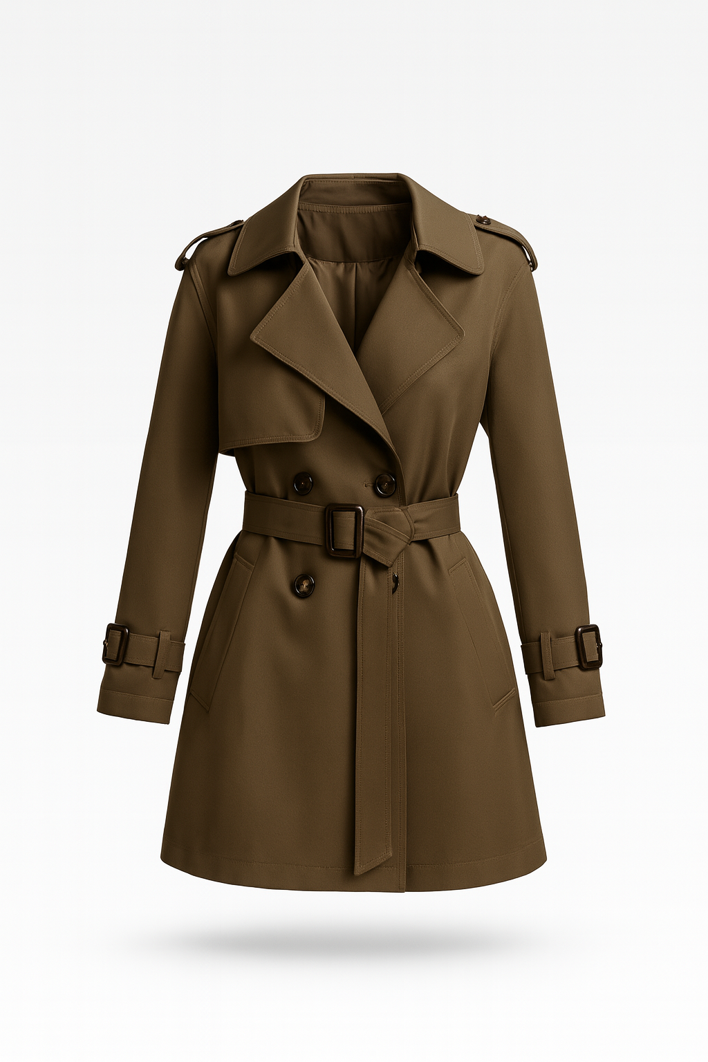 Trenchcoat | Lyhyt Silhouetti, Säädettävä Vyö | Musta, Oliivi